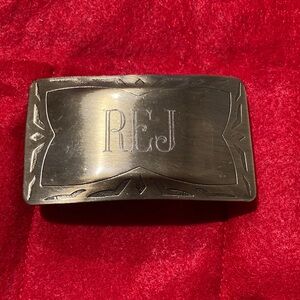 Monogrammed Metal Belt Buckle - Antique Silver Tone